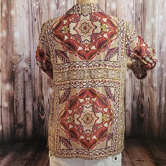 Talbots Women's Long-sleeved Printed V-Neck Silk and Linen Blouse Size 8 - Picture 8 of 10